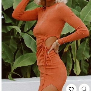 12th Tribe Aftergold orange cutout midi dress: small